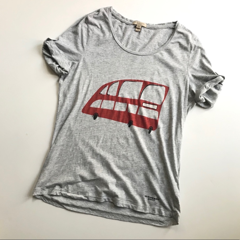 Heather Gray Women's Tee with Red Bus Graphic -